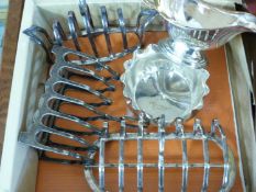 BOX OF VARIOUS SILVER PLATED TOAST RACKS AND OTHER ITEMS