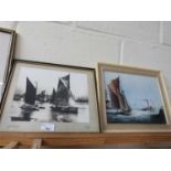 FRAMED BLACK AND WHITE PHOTOGRAPH, LOWESTOFT 1909 TOGETHER WITH A FURTHER COLOURED PRINT OF BOATS (