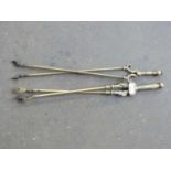 TWO PAIRS BRASS FIRE TONGS