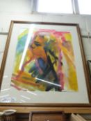 CONTEMPORARY SCHOOL AN ABSTRACT PORTRAIT MONOGRAMMED 'GS' LOWER RIGHT, WATERCOLOUR, FRAMED AND