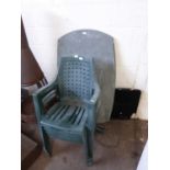 GREEN PLASTIC GARDEN TABLE AND CHAIRS