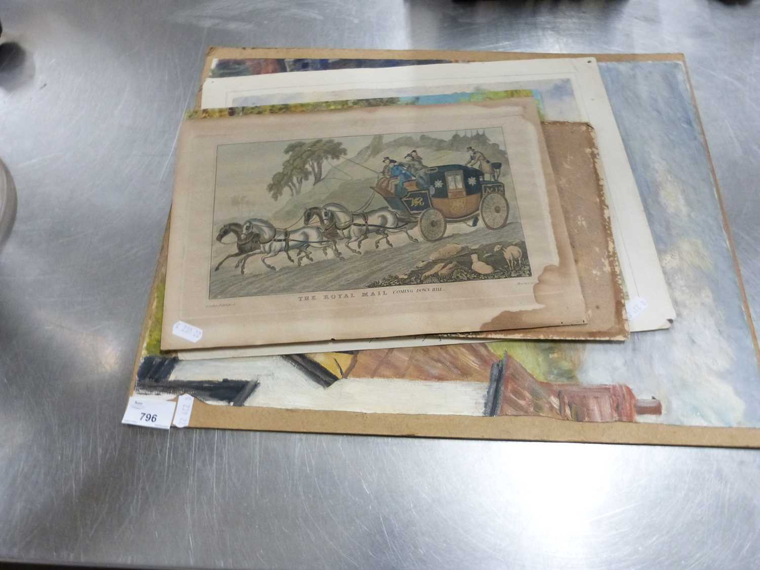 MIXED LOT: ASSORTED PICTURES TO INCLUDE WATERCOLOUR AND OIL STUDIES, ENGRAVINGS OF ROYAL MAIL - Image 2 of 6