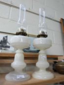 PAIR OF OPAQUE GLASS OIL LAMPS