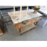 VINTAGE PINE WORKBENCH, 122 CM WIDE