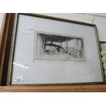 GEORGE SOPER STUDY OF WORKERS LOADING SACKS AT DOCKSIDE, BLACK AND WHITE ETCHING, FRAMED AND GLAZED
