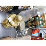 MIXED LOT: PLASTERWORK DEITY AND AN OIL LAMP (2)