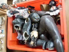 BOX OF VARIOUS VINTAGE DOLLS AND DOLL PARTS
