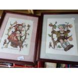 PAIR OF M J HUMMEL NEEDLEWORK PICTURES, FRAMED AND GLAZED