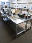 STAINLESS STEEL KITCHEN PREPARATION TABLE WITH SHELF OVER THE TOP, 175 CM WIDE
