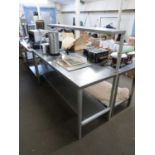 STAINLESS STEEL KITCHEN PREPARATION TABLE WITH SHELF OVER THE TOP, 175 CM WIDE