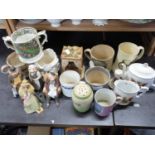 MIXED LOT: ASSORTED CERAMICS TO INCLUDE VICTORIAN MUGS, VARIOUS ORNAMENTS, SUGAR SIFTER ETC