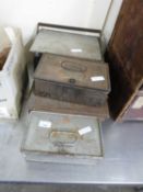 MIXED LOT: FOUR METAL CASH TINS AND OTHERS