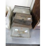 MIXED LOT: FOUR METAL CASH TINS AND OTHERS