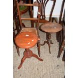 TWO WINE TABLES AND A CANE SEATED CHAIR (3)