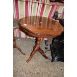 MODERN WINE TABLE WITH BURR VENEERED TOP AND TRIPOD BASE