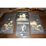 GROUP OF FOUR VARIOUS CHINESE BAMBOO PICTURES FRAMED