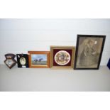 MIXED LOT: REPRODUCTION MINIATURE PICTURE, VARIOUS OTHER PICTURES, SMALL PLAQUE MARKED GANGES