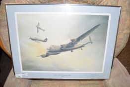 J W MITCHELL 'BATTLE OF BRITAIN MEMORIAL FLIGHT', COLOURED PRINT, SIGNED IN PENCIL, FRAMED AND