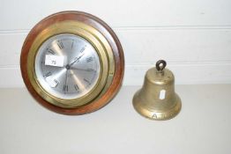 VINTAGE BRASS ARP BELL TOGETHER WITH A MODERN QUARTZ WALL CLOCK