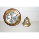 VINTAGE BRASS ARP BELL TOGETHER WITH A MODERN QUARTZ WALL CLOCK