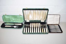 THREE CASES OF CUTLERY TO INCLUDE FISH SERVERS