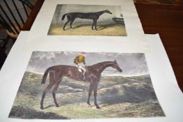 TWO COLOURED ENGRAVINGS OF RACEHORSES, KING CRAFT AND IROQUOIS, UNFRAMED (2)