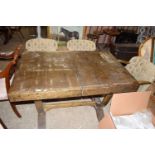ART DECO STYLE EXTENDING DINING TABLE AND THREE ACCOMPANYING DINING CHAIRS, VERY WORN CONDITION