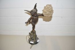 BRONZED SPELTER TABLE LAMP FORMED AS A CHERUB