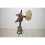 BRONZED SPELTER TABLE LAMP FORMED AS A CHERUB