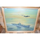 JOHN STEVENS, HMS GLORY BRITISH PACIFIC FLEET, OIL ON CANVAS, GILT FRAMED