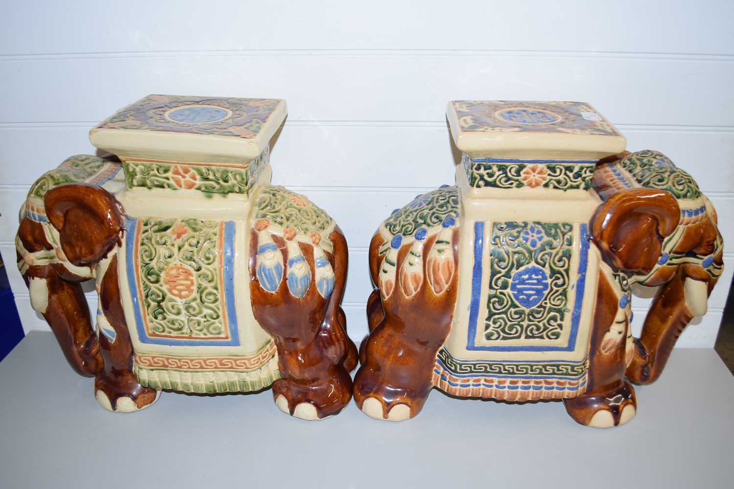 PAIR OF CERAMIC GARDEN SEATS FORMED AS ELEPHANTS - Image 2 of 2