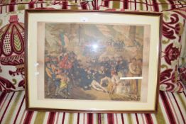 19TH CENTURY COLOURED PRINT 'THE DEATH OF NELSON', FRAMED AND GLAZED