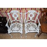 PAIR OF PAINTED CAST METAL GARDEN CHAIRS