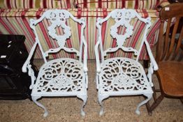 PAIR OF PAINTED CAST METAL GARDEN CHAIRS