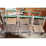 SET OF SIX METAL AND WOOD FRAME FOLDING CHAIRS