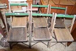 SET OF SIX METAL AND WOOD FRAME FOLDING CHAIRS