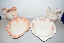 TWO FLORAL DECORATED WASH BOWLS AND JUGS (4)