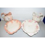 TWO FLORAL DECORATED WASH BOWLS AND JUGS (4)