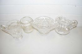 COLLECTION OF VARIOUS CLEAR GLASS JUGS AND PEDESTAL BOWL