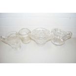 COLLECTION OF VARIOUS CLEAR GLASS JUGS AND PEDESTAL BOWL