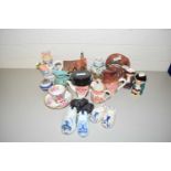 MIXED LOT: VARIOUS NOVELTY TEAPOTS, MODEL CLOGS AND OTHER ASSORTED ORNAMENTS