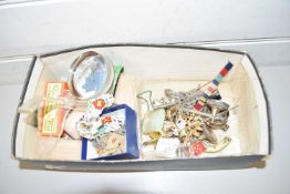 BOX OF VARIOUS MIXED ITEMS: COSTUME JEWELLERY, PAPERWEIGHT ETC