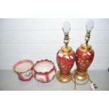 PAIR OF TABLE LAMPS AND A PAIR OF JARDINIERES
