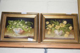 TWO STUDIES OF FLOWERS IN CHINESE BOWLS, ONE MARKED 'GALLEY 1994', GILT FRAMED (2)