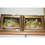 TWO STUDIES OF FLOWERS IN CHINESE BOWLS, ONE MARKED 'GALLEY 1994', GILT FRAMED (2)