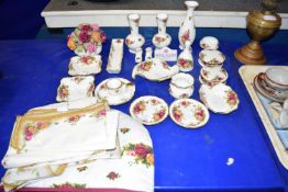 COLLECTION OF VARIOUS ROYAL ALBERT OLD COUNTRY ROSE PATTERN VASES, DISHES, CHAMBER STICK AND OTHER
