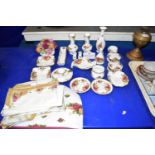 COLLECTION OF VARIOUS ROYAL ALBERT OLD COUNTRY ROSE PATTERN VASES, DISHES, CHAMBER STICK AND OTHER