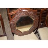 OCTAGONAL HARDWOOD FRAMED WALL MIRROR WITH FLORAL DECORATION
