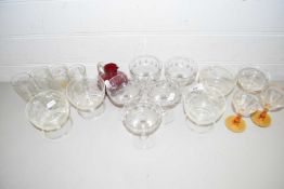 COLLECTION OF VARIOUS CHAMPAGNE BOWLS, SUNDAE GLASSES AND OTHER DRINKING GLASSES