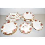COLLECTION OF ROYAL ALBERT OLD COUNTRY ROSES PLATES, BOWLS, GRAVY BOAT AND STAND AND OTHER TABLE